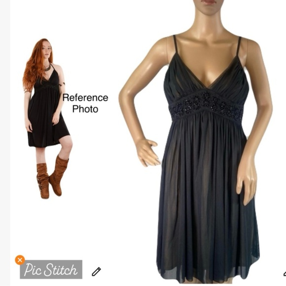 Michael Kors Black Sheer Layered Cocktail Dress with Embellished Waist